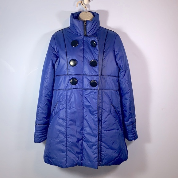 JACK BB DAKOTA size large cobalt blue big black buttons puffy pea coat - Picture 1 of 15
